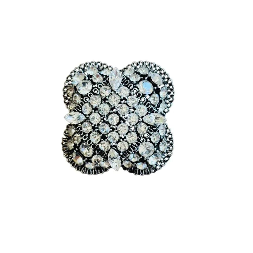 VTG Lisner Crystal Rhinestone‎ Maltese Cross Brooch Pin Jeweled Retro Silver 50s